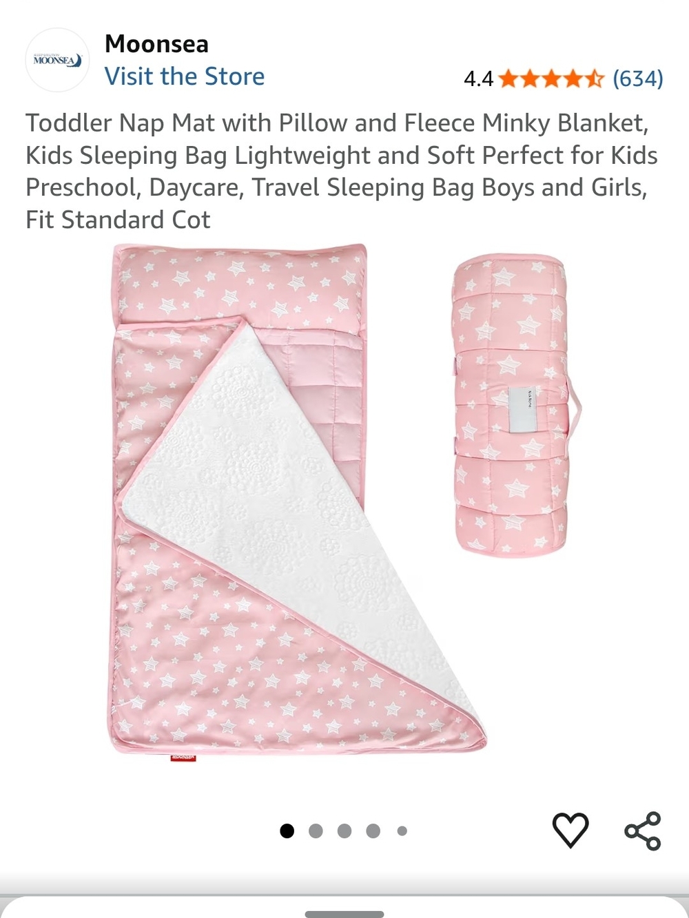 Moonsea Pink Star Toddler Nap Set with White Minky Blanket
